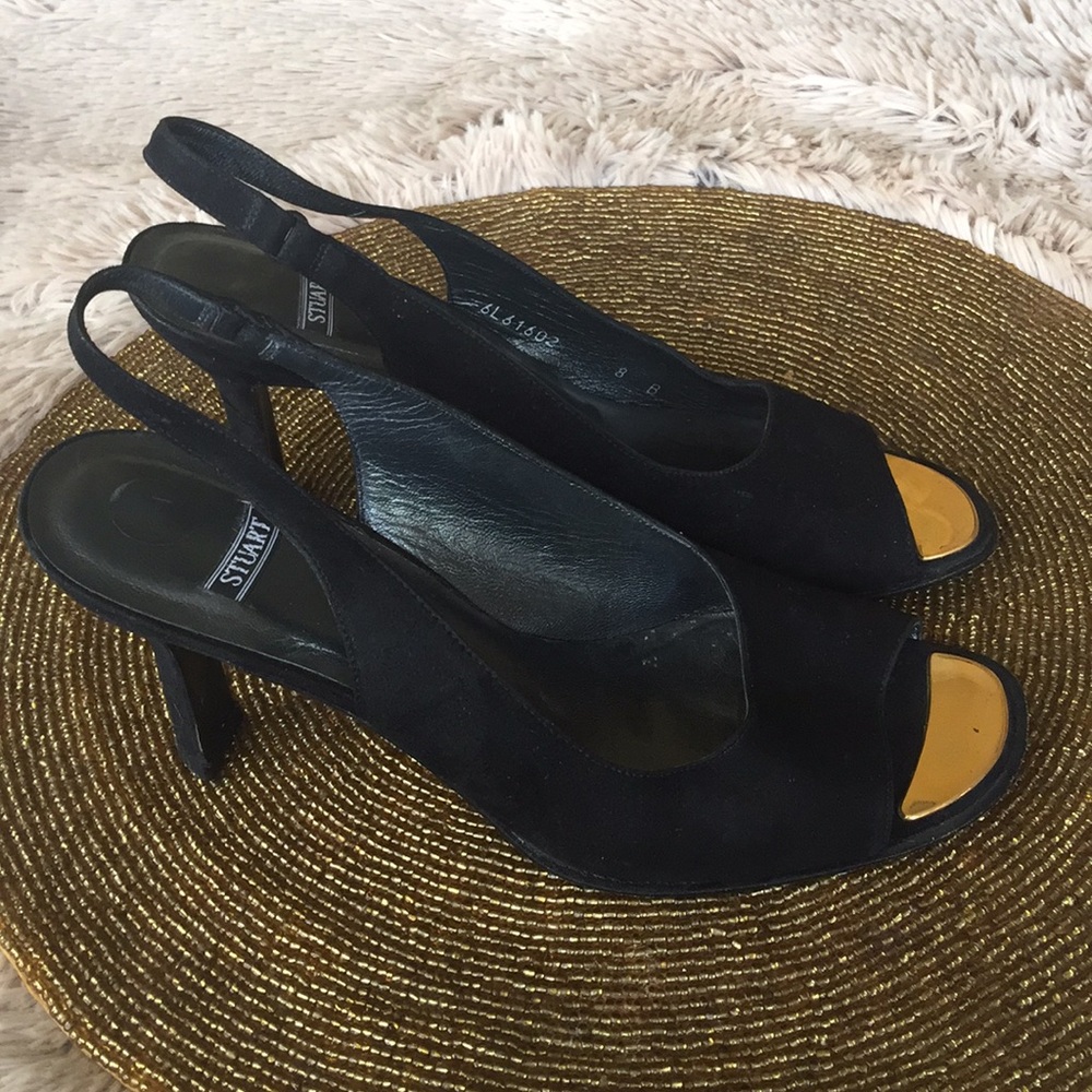 Stuart Weitzman Black Velvet Open Toe Heels - 8B